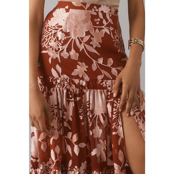 Anthropologie NWT Hutch Red Satin Floral Tiered Maxi Skirt Size Small - Picture 10 of 10